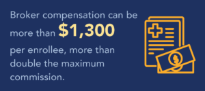 Broker compensation can be more than $1300 per enrollee, more than double the maximum commission.